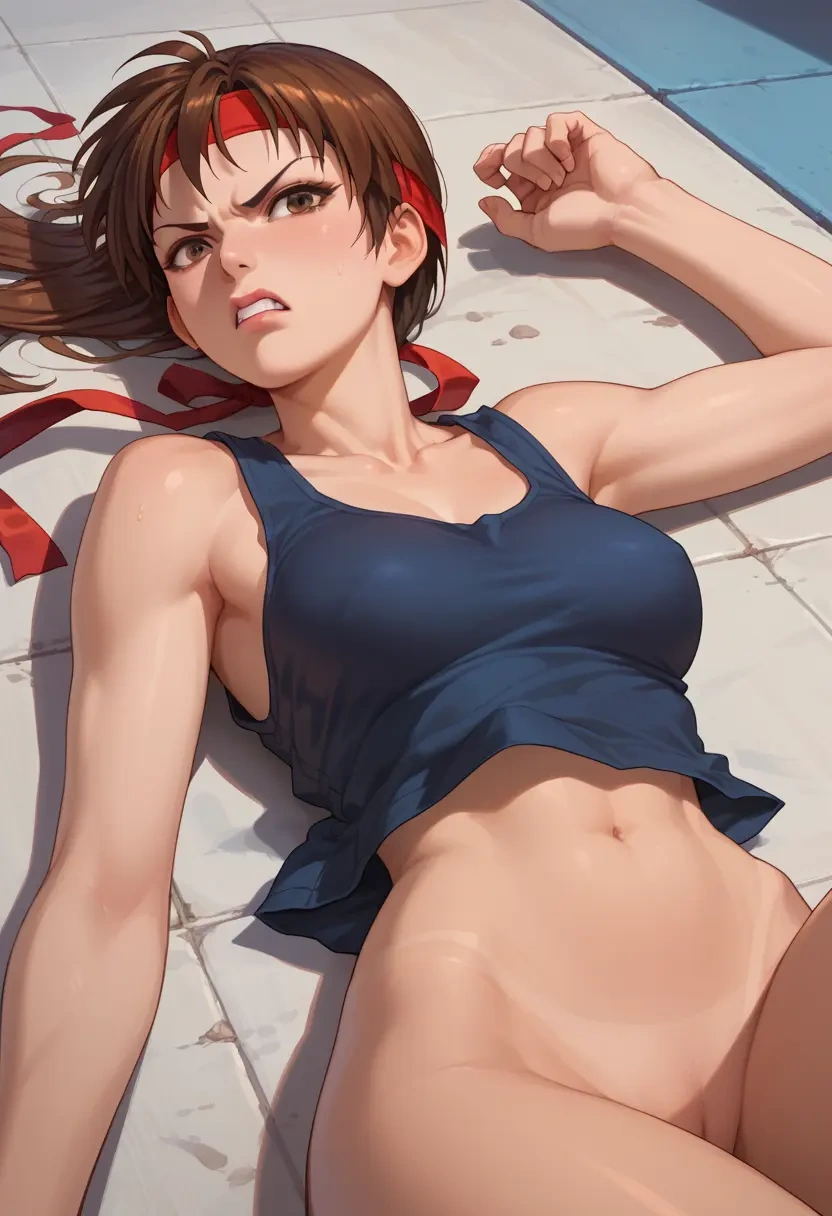 street_fighter,kasugano_sakura,tank top,mesh,cycling shorts  - 