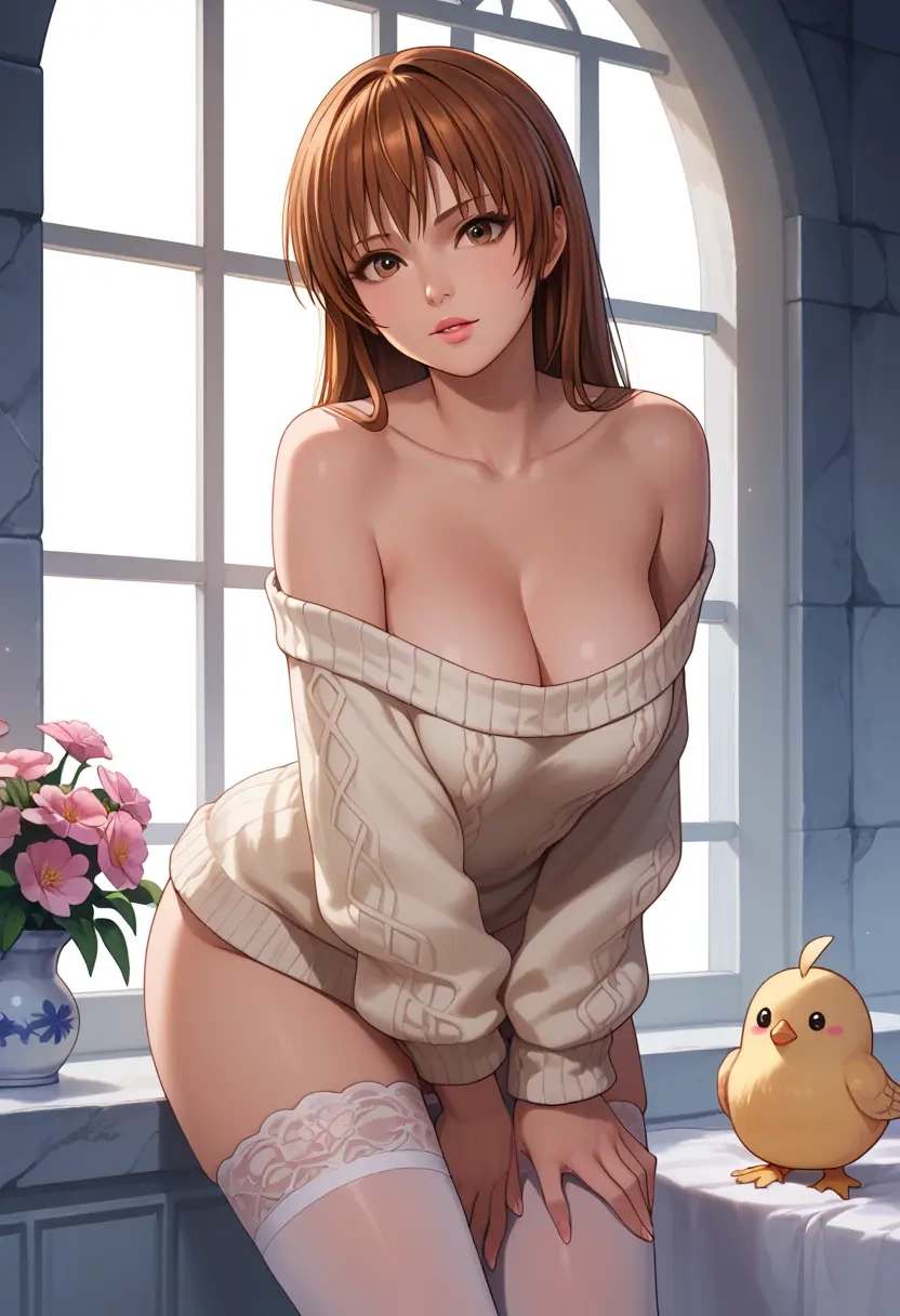 dead_or_alive,kasumi_(doa),off-shoulder,sweater  - 