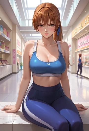 dead_or_alive,kasumi_(doa),yoga shorts, bra  - AI generated anime art