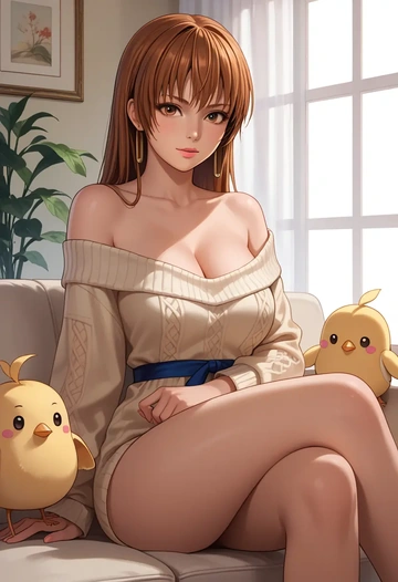 dead_or_alive,kasumi_(doa),off-shoulder,sweater  - AI generated anime art