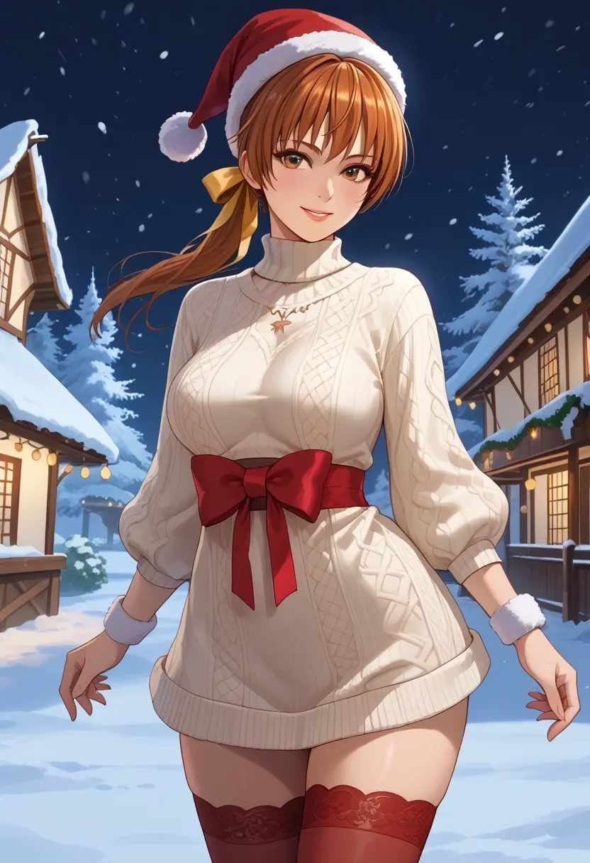 dead_or_alive,kasumi_(doa),Christmas,sweater dress,stockings  - 