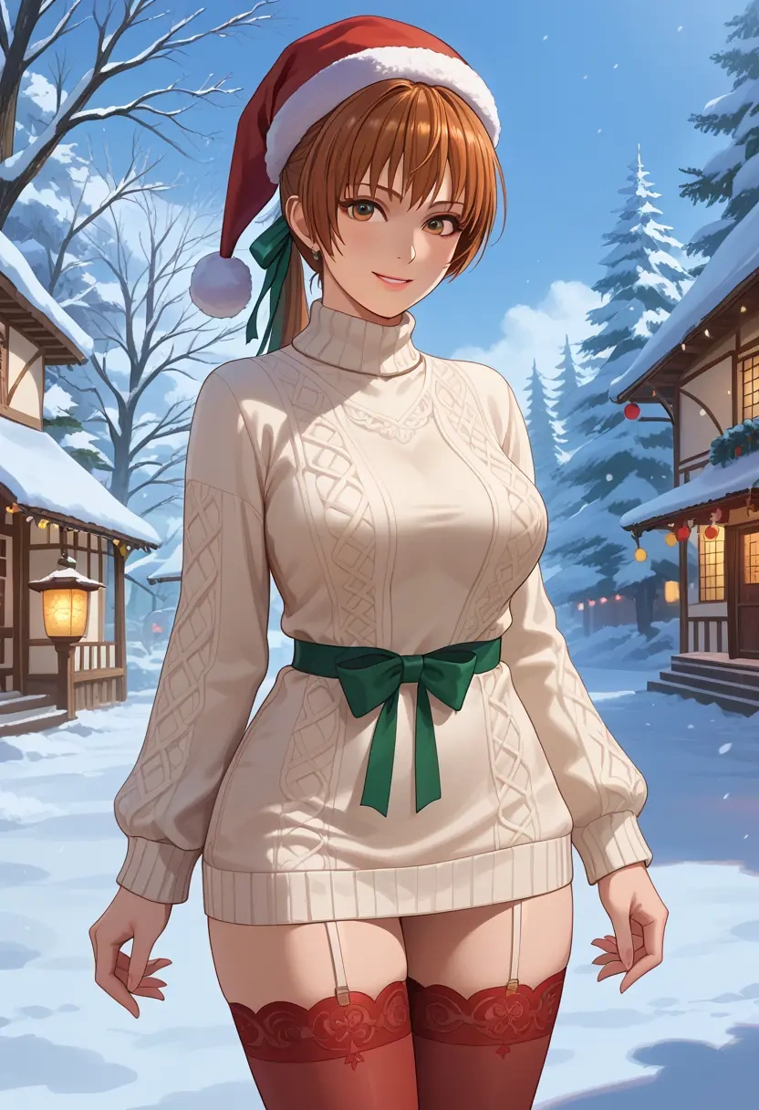 dead_or_alive,kasumi_(doa),Christmas,sweater dress,stockings  - 