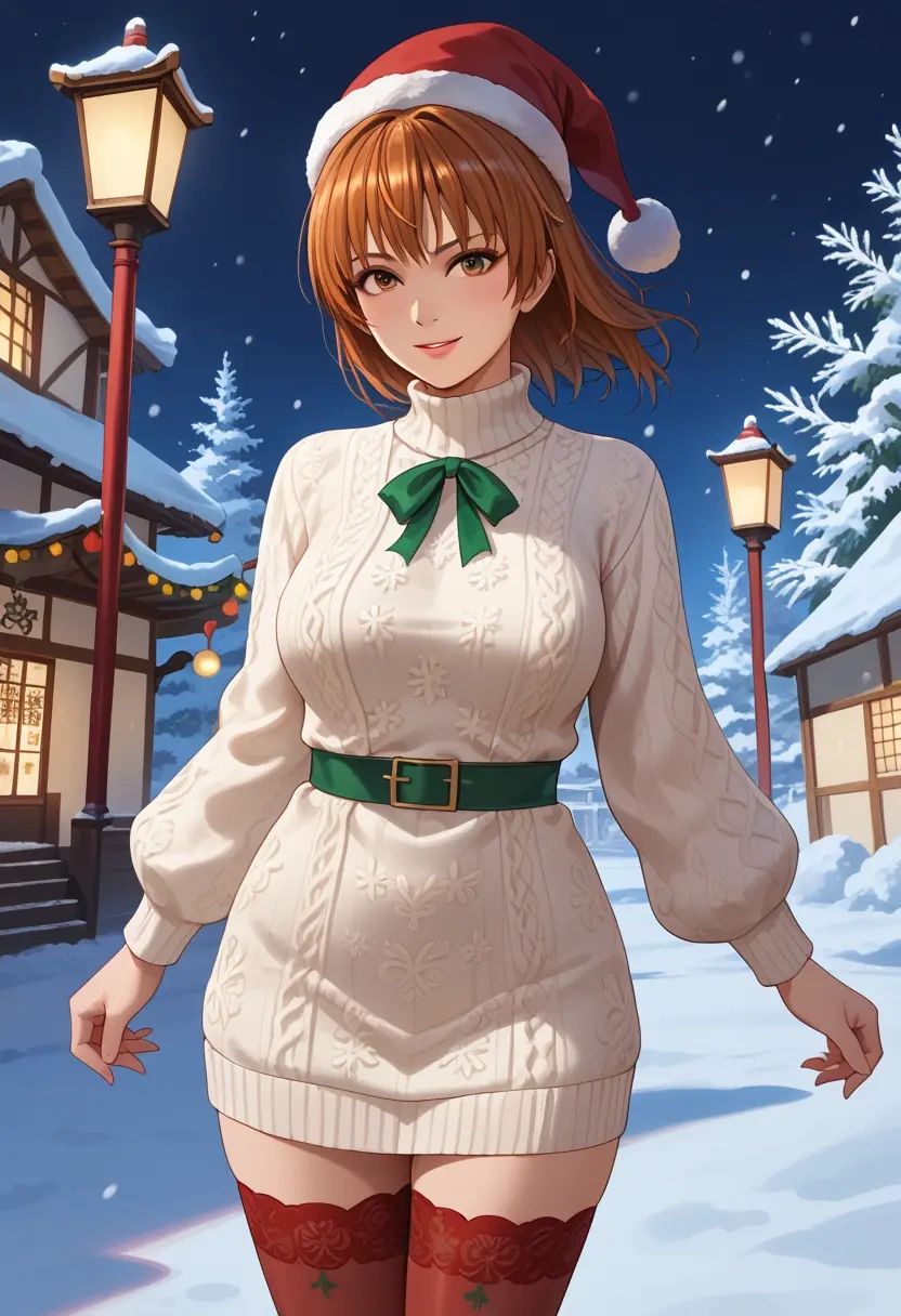 dead_or_alive,kasumi_(doa),Christmas,sweater dress,stockings  - 