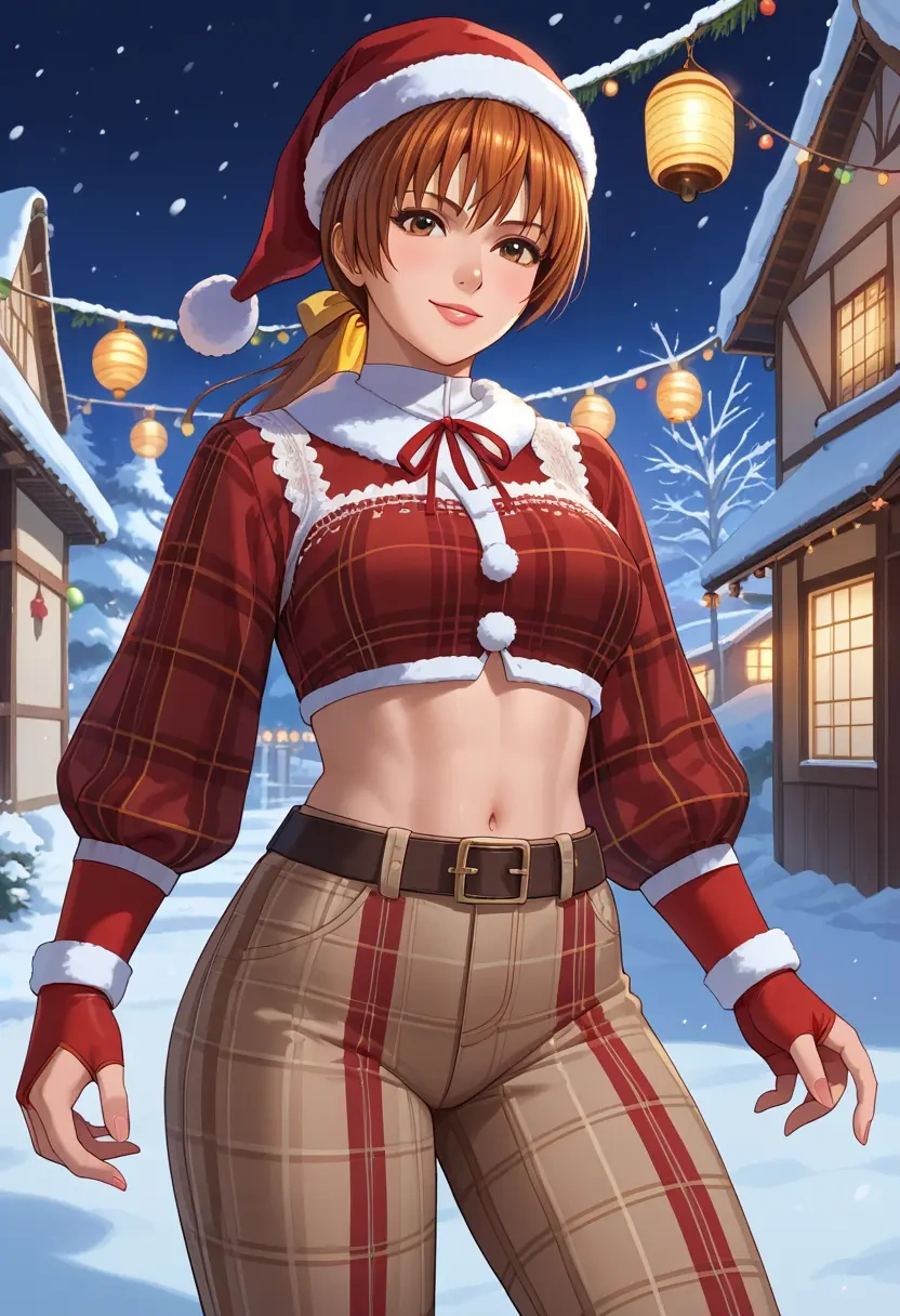 dead_or_alive,kasumi_(doa),Christmas,plaid trousers  - 