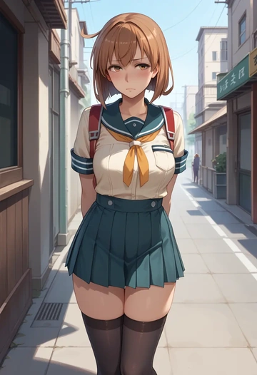 kantai_collection,kasumi_(kancolle),jk uniform, stockings  - AI generated anime art