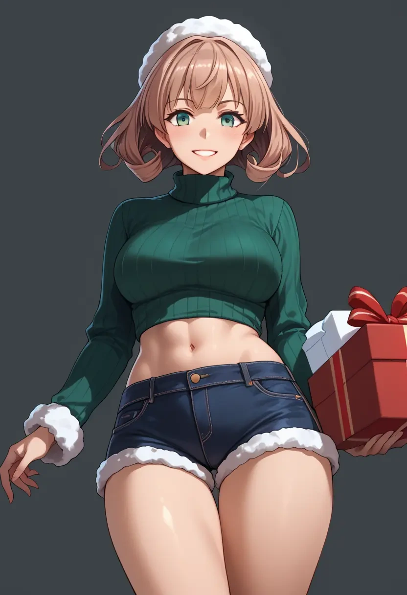 kantai_collection,kasumi_(kancolle),Christmas,red velvet shorts,turtleneck sweater  - 