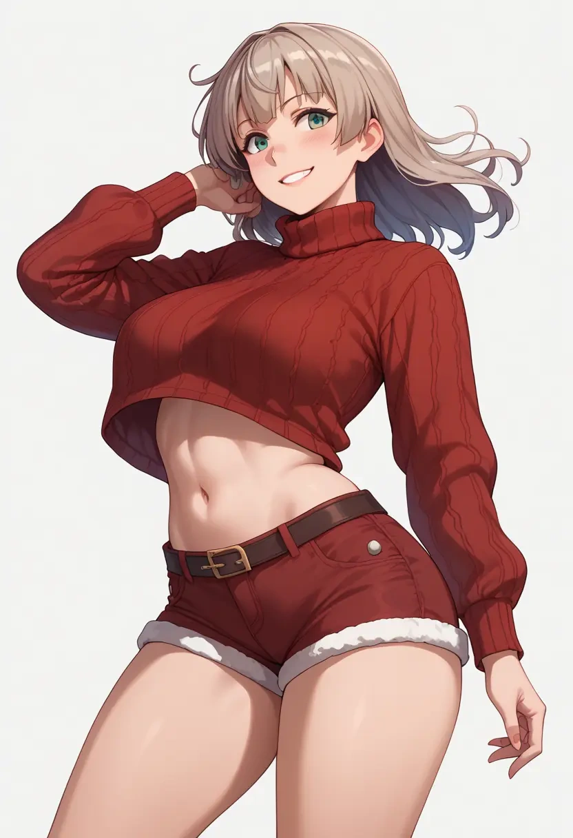 kantai_collection,kasumi_(kancolle),Christmas,red velvet shorts,turtleneck sweater  - 