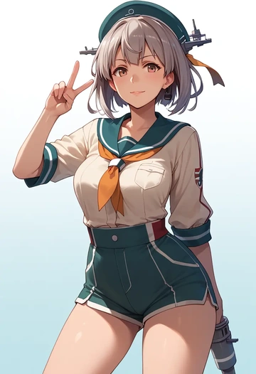 kantai_collection,kasumi_(kancolle),jogger shorts,oversized tank  - AI generated anime art