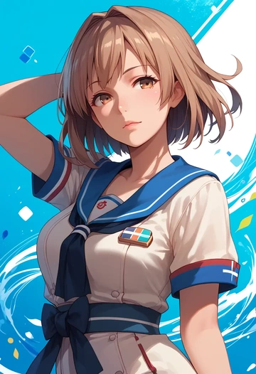 kantai_collection,kasumi_(kancolle),abstract art blouse,dolphin shorts  - AI generated anime art