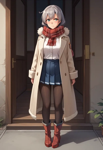 kantai_collection,kasumi_(kancolle),winter,student uniform,fur-trimmed coat  - AI generated anime art