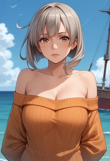 kantai_collection,kasumi_kai_ni_(kancolle),orange,sweater  - AI generated anime art