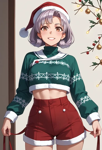 kantai_collection,kasumi_kai_ni_(kancolle),Christmas,red velvet shorts  - AI generated anime art