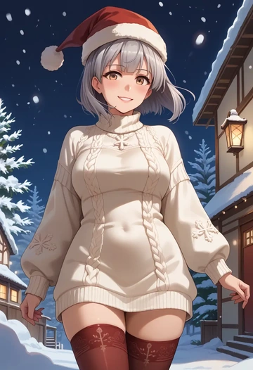 kantai_collection,kasumi_kai_ni_(kancolle),Christmas,sweater dress,stockings  - AI generated anime art