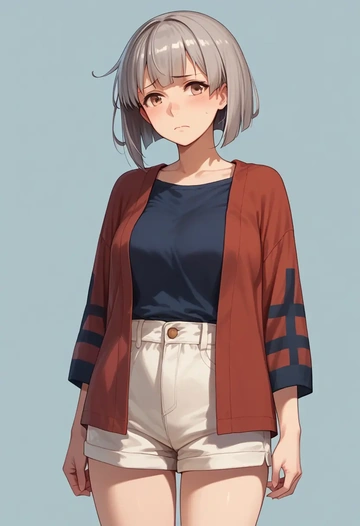 kantai_collection,kasumi_kai_ni_(kancolle),graphic tee,shorts,sneakers  - AI generated anime art