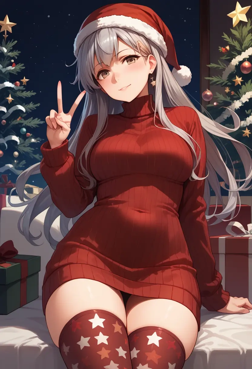 kantai_collection,kasumi_kai_ni_(kancolle),Christmas,sweater dress,stockings  - 