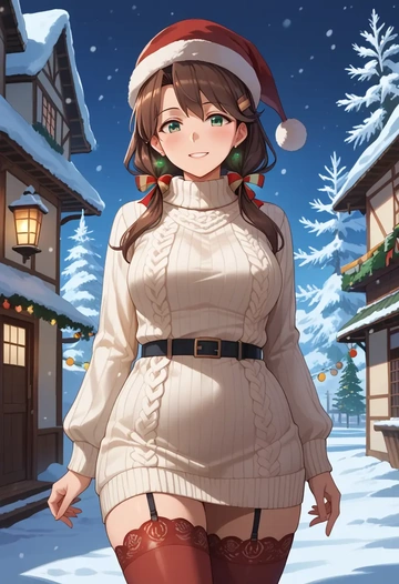 kantai_collection,katori_(kancolle),Christmas,sweater dress,stockings  - AI generated anime art