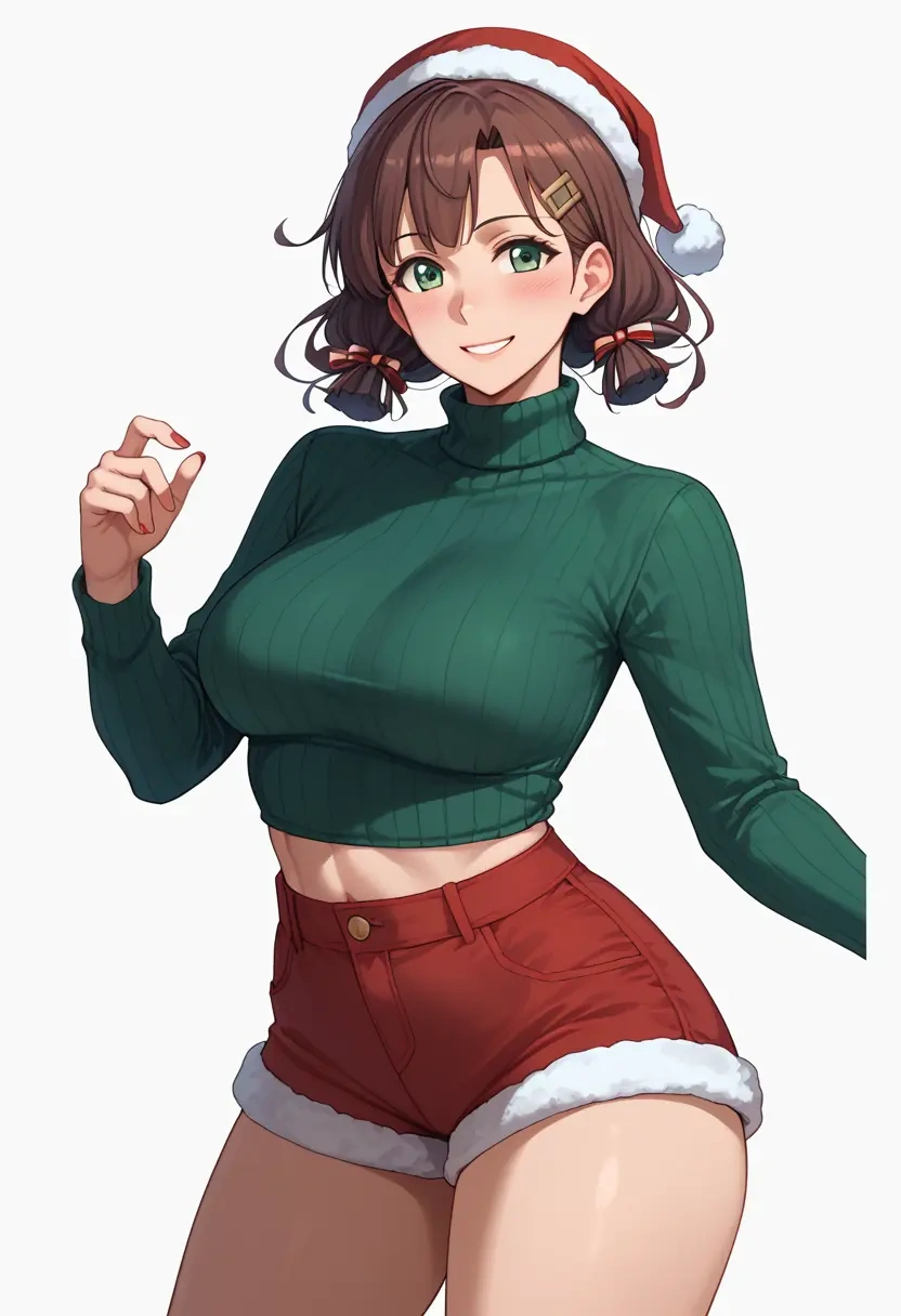 kantai_collection,katori_(kancolle),Christmas,red velvet shorts,turtleneck sweater  - 