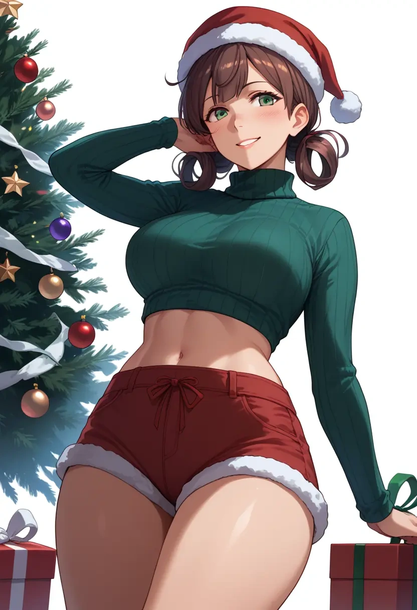 kantai_collection,katori_(kancolle),Christmas,red velvet shorts,turtleneck sweater  - 