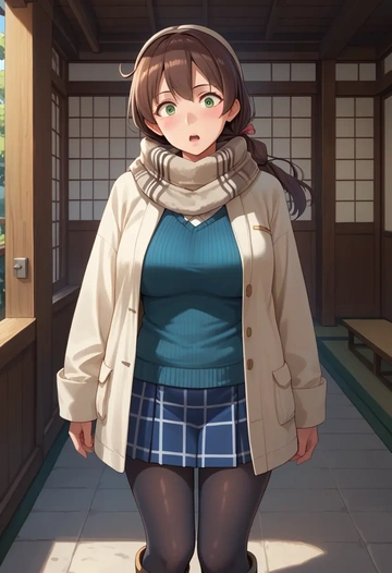 kantai_collection,katori_(kancolle),winter,student uniform,down jacket  - AI generated anime art