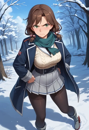 kantai_collection,katori_(kancolle),winter,student uniform,puffer coat  - AI generated anime art