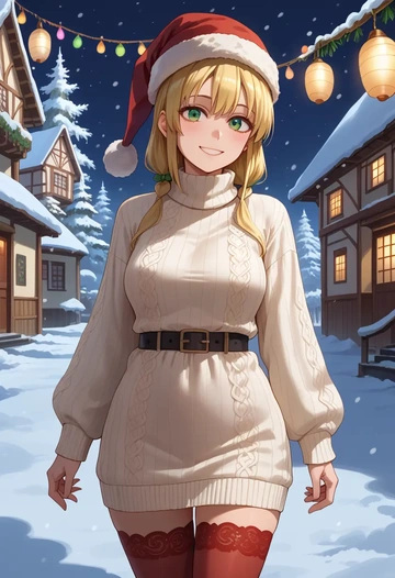 watashi_ga_motenai_no_wa_dou_kangaetemo_omaera_ga_warui!,katou_asuka,Christmas,sweater dress,stockings  - AI generated anime art