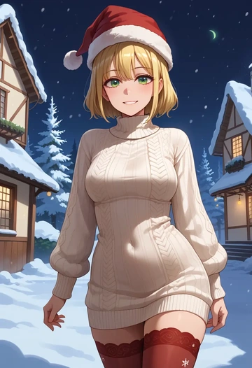 watashi_ga_motenai_no_wa_dou_kangaetemo_omaera_ga_warui!,katou_asuka,Christmas,sweater dress,stockings  - AI generated anime art