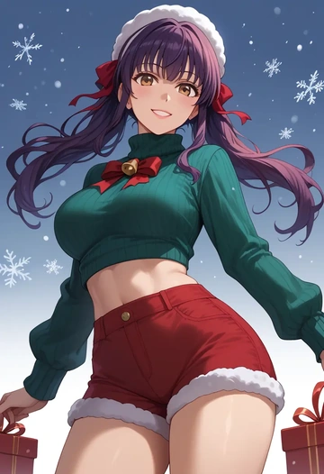 saenai_heroine_no_sodatekata,katou_megumi,Christmas,red velvet shorts,turtleneck sweater  - AI generated anime art