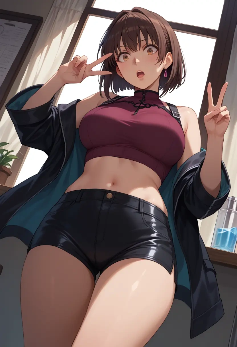 saenai_heroine_no_sodatekata,katou_megumi,leather,shorts,crop top  - 