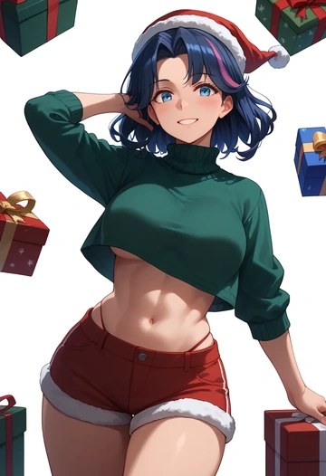 kantai_collection,katsuragi_(kancolle),Christmas,red velvet shorts,turtleneck sweater  - AI generated anime art