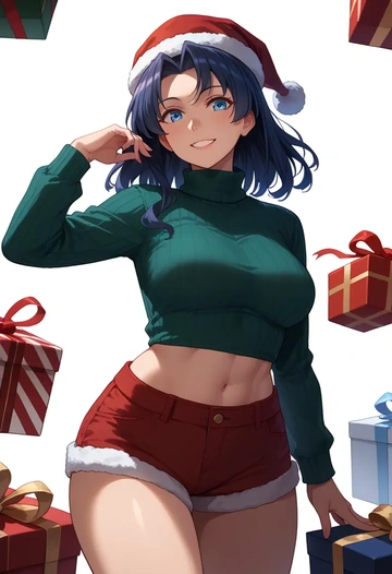 kantai_collection,katsuragi_(kancolle),Christmas,red velvet shorts,turtleneck sweater  - AI generated anime art