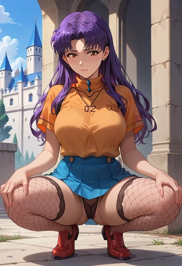 neon_genesis_evangelion,katsuragi_misato,mini skirt, stockings  - AI generated anime art