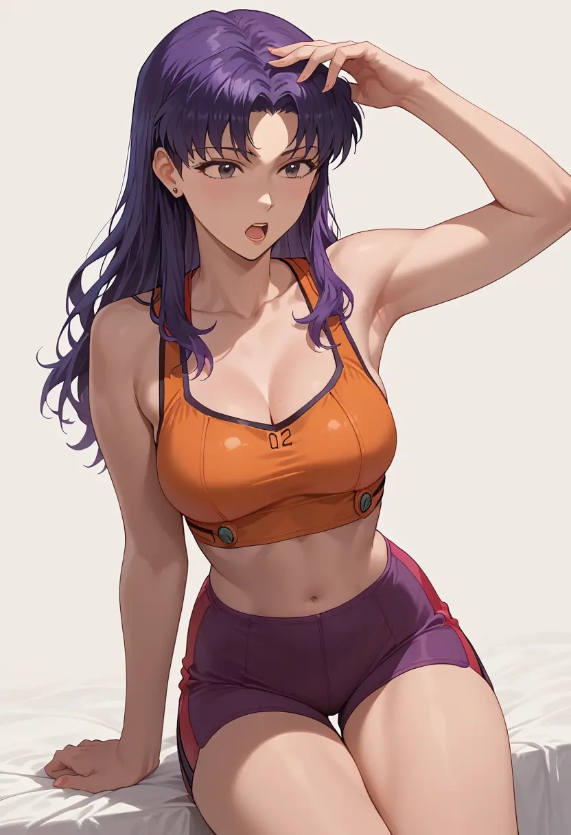 neon_genesis_evangelion,katsuragi_misato,yoga shorts  - 