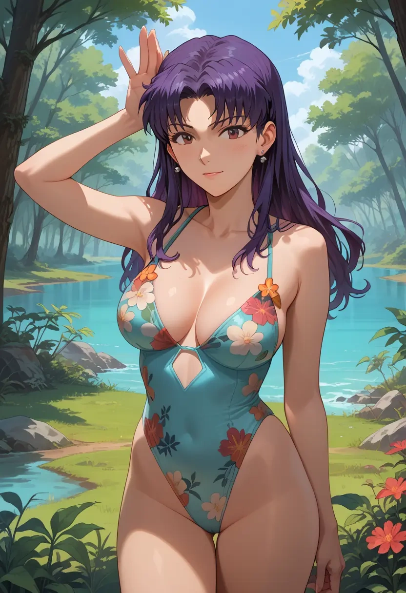 neon_genesis_evangelion,katsuragi_misato,swimsuit,floral print  - 