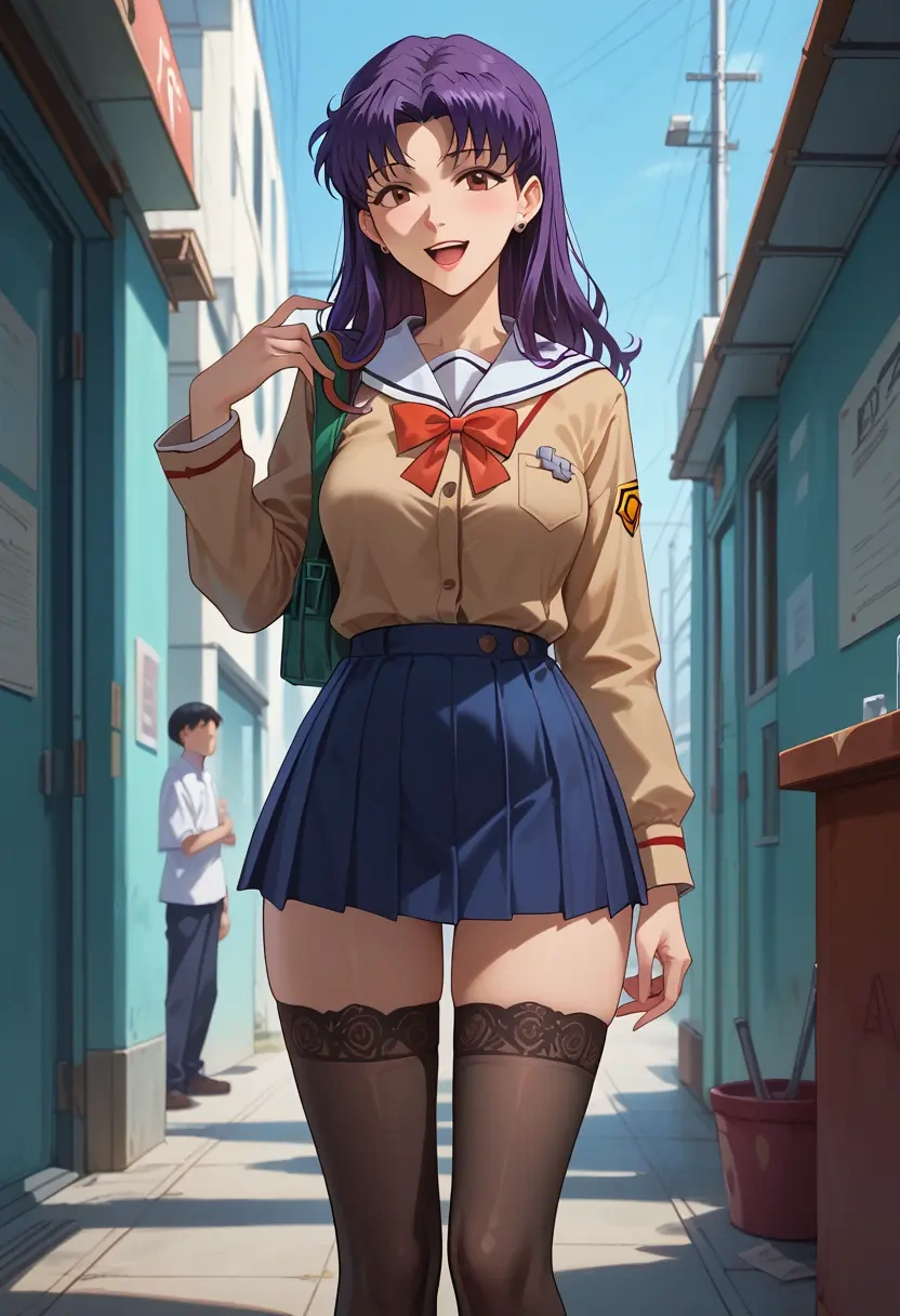 neon_genesis_evangelion,katsuragi_misato,jk uniform, stockings  - 