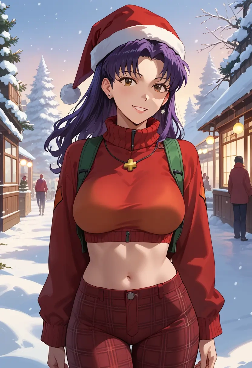 neon_genesis_evangelion,katsuragi_misato,Christmas,plaid trousers  - 