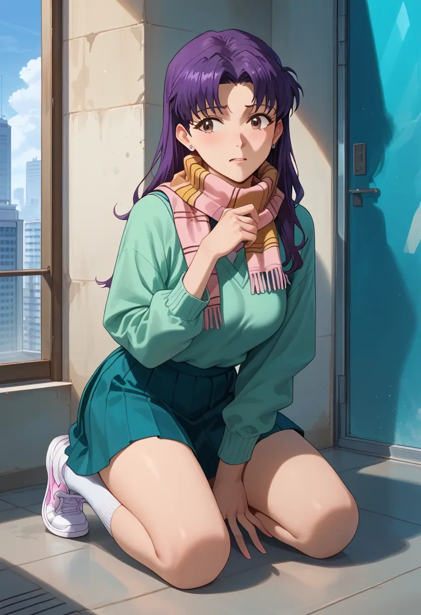 neon_genesis_evangelion,katsuragi_misato,spring,student uniform,knit sweater  - 