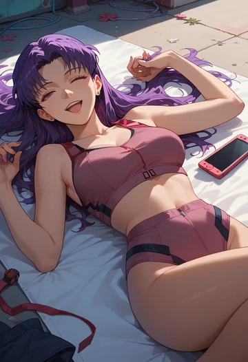 neon_genesis_evangelion,katsuragi_misato,sports bra,high-waisted leggings  - AI generated anime art