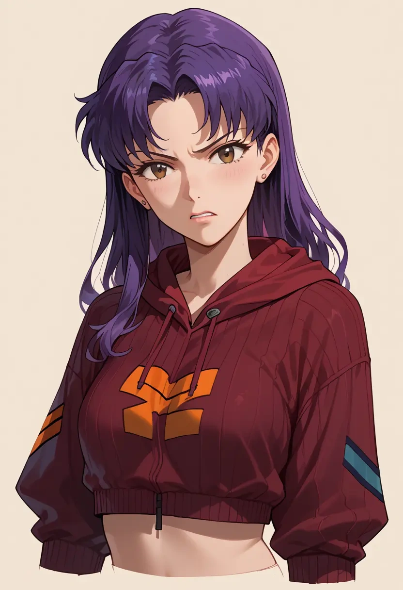 neon_genesis_evangelion,katsuragi_misato,hoodie,cropped,high-waisted joggers  - 