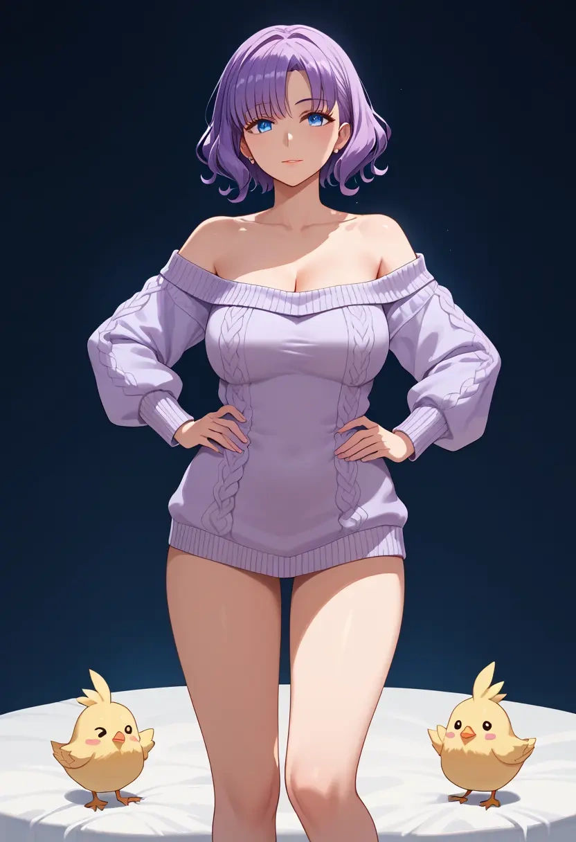 fate_(series),katsushika_hokusai_(fate),Hands on hips,off-shoulder,sweater  - 