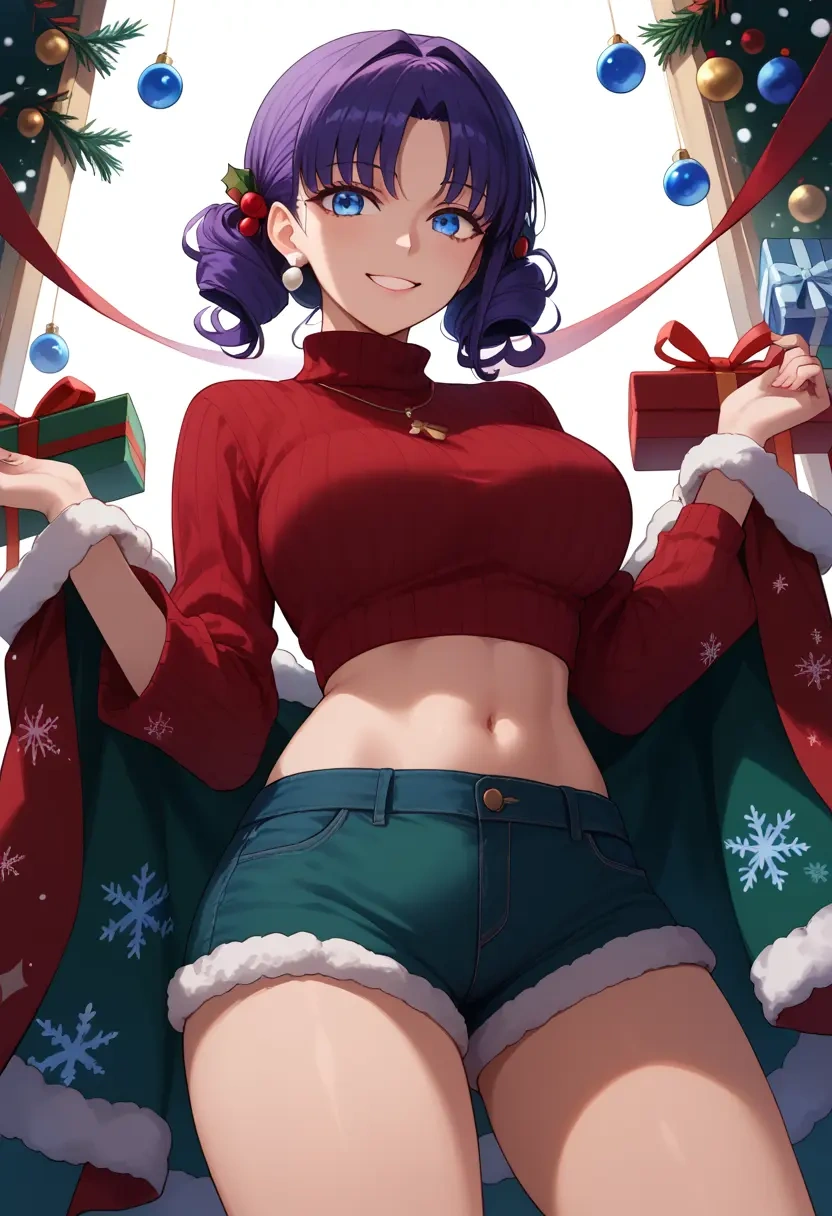 fate_(series),katsushika_hokusai_(fate),Christmas,red velvet shorts,turtleneck sweater  - 