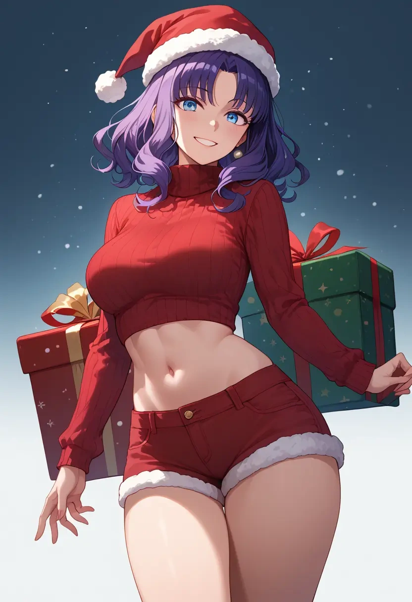 fate_(series),katsushika_hokusai_(fate),Christmas,red velvet shorts,turtleneck sweater  - 