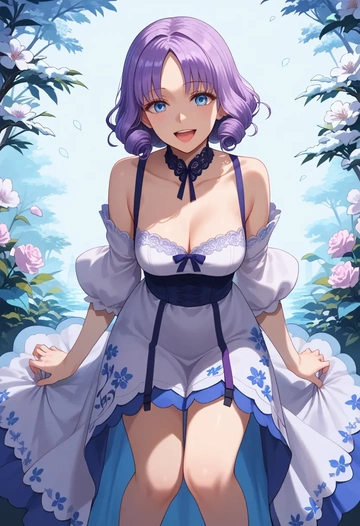 fate_(series),katsushika_hokusai_(fate),silk slip dress,floral prints  - AI generated anime art