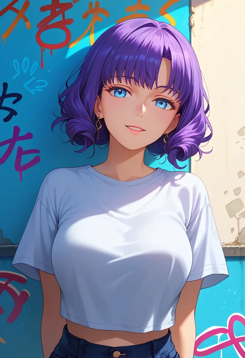 fate_(series),katsushika_hokusai_(fate),crop graffiti tee,dolphin shorts  - 