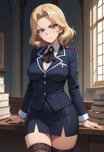 girls_und_panzer,katyusha_(girls_und_panzer),secretary, stockings  - AI generated anime art