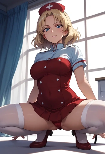 girls_und_panzer,katyusha_(girls_und_panzer),nurse,stockings,sexy,panties  - AI generated anime art