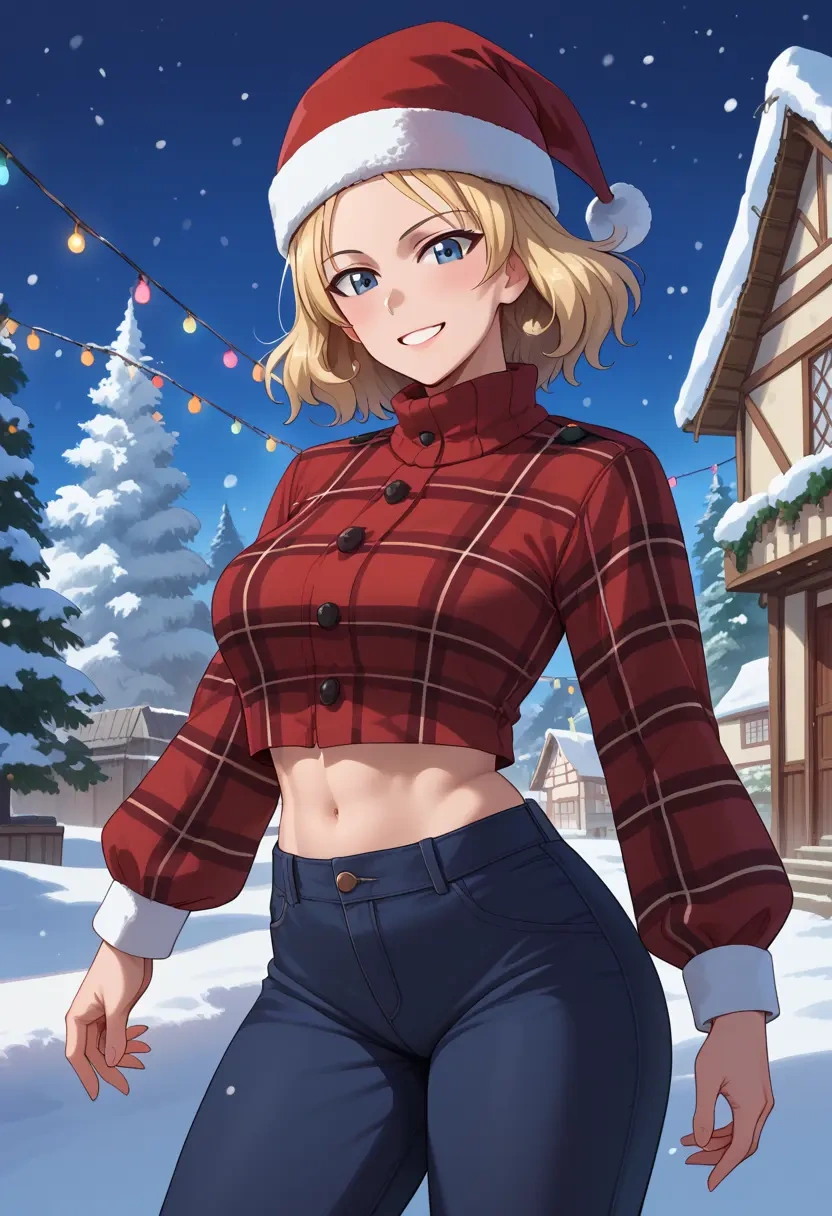 girls_und_panzer,katyusha_(girls_und_panzer),Christmas,plaid trousers  - 