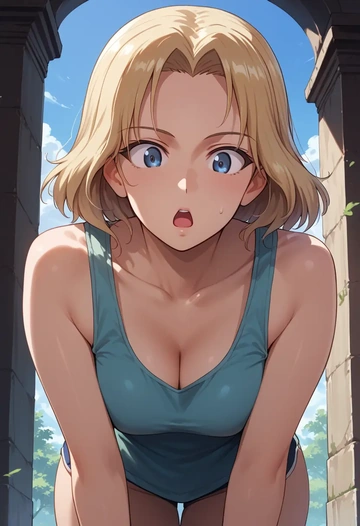 girls_und_panzer,katyusha_(girls_und_panzer),tank top,drawstring pants  - AI generated anime art