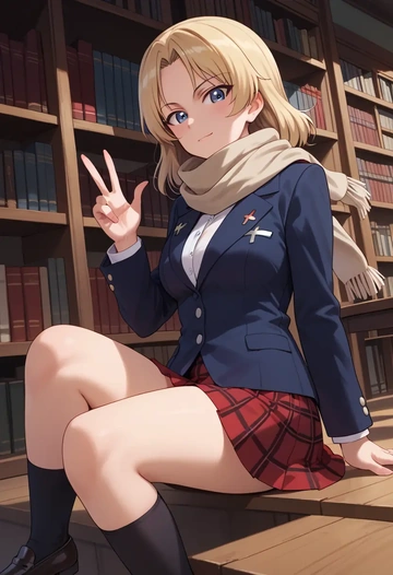 girls_und_panzer,katyusha_(girls_und_panzer),winter,student uniform,plaid skirt  - AI generated anime art