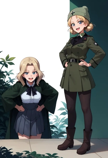 girls_und_panzer,katyusha_(girls_und_panzer),winter,student uniform,duffle coat  - AI generated anime art