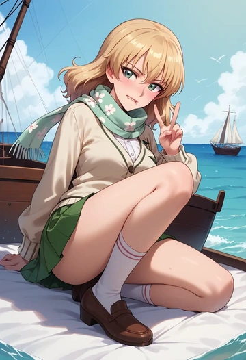 girls_und_panzer,katyusha_(girls_und_panzer),spring,student uniform,light cardigan  - AI generated anime art